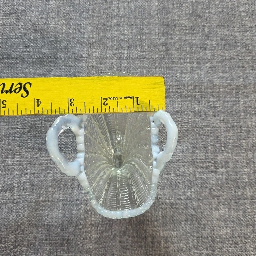 Fan Vase Clear Opalescent Art Glass Handled